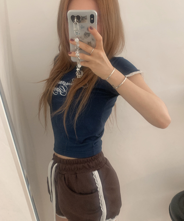 レースミニ半袖Tシャツ NAVY