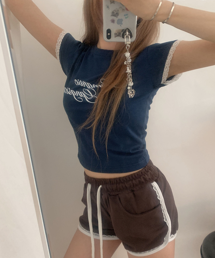 レースミニ半袖Tシャツ NAVY