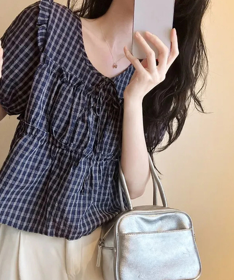 ブラウス モリアチェックブラウス NAVY