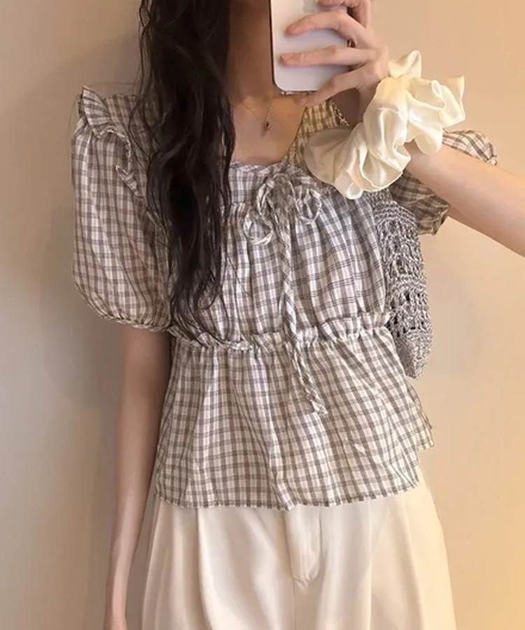 ブラウス モリアチェックブラウス IVORY