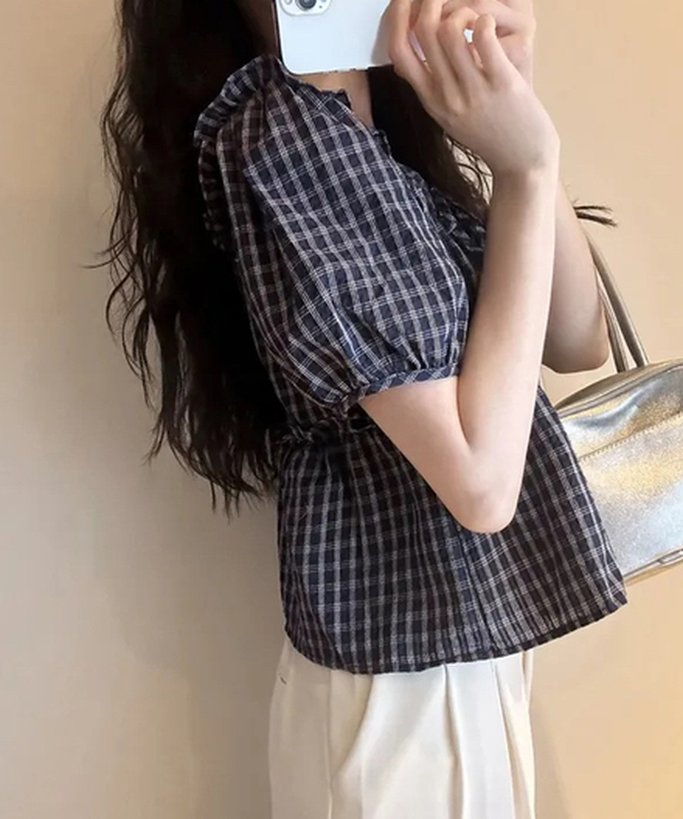 ブラウス モリアチェックブラウス NAVY