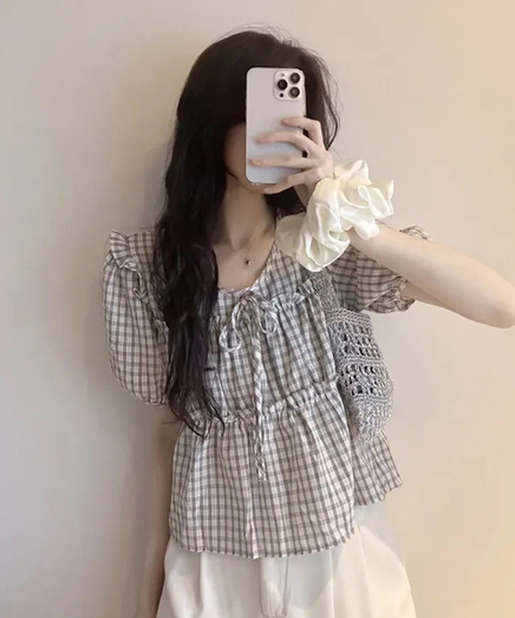 ブラウス モリアチェックブラウス IVORY