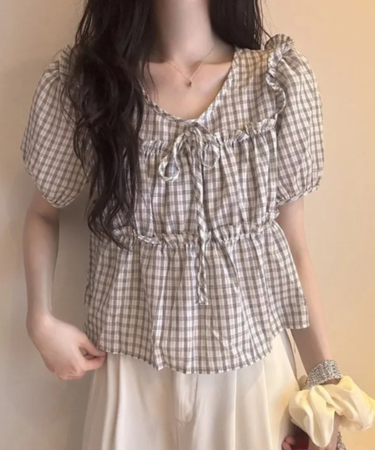 ブラウス モリアチェックブラウス IVORY
