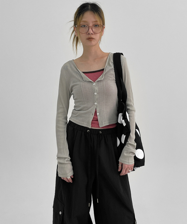 カーディガン Vネッククロップサマーカーディガン LIGHT GRAY