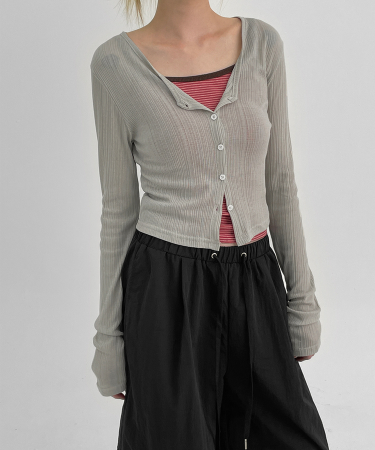 カーディガン Vネッククロップサマーカーディガン LIGHT GRAY