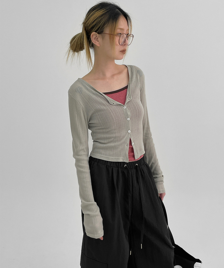 カーディガン Vネッククロップサマーカーディガン LIGHT GRAY