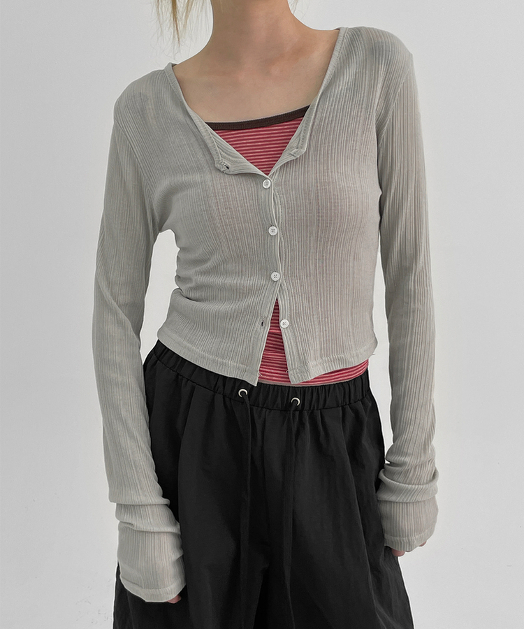 カーディガン Vネッククロップサマーカーディガン LIGHT GRAY