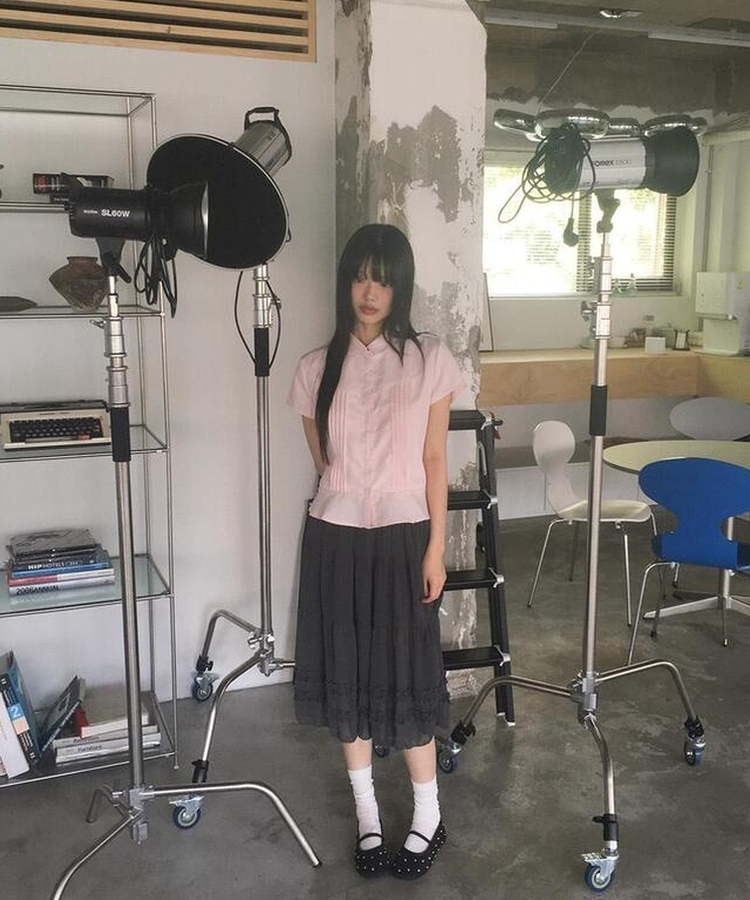 シャツ ピンタックフリル半袖シャツ PINK