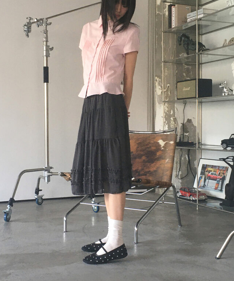 シャツ ピンタックフリル半袖シャツ PINK