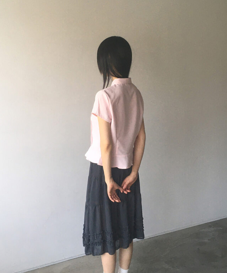 シャツ ピンタックフリル半袖シャツ PINK