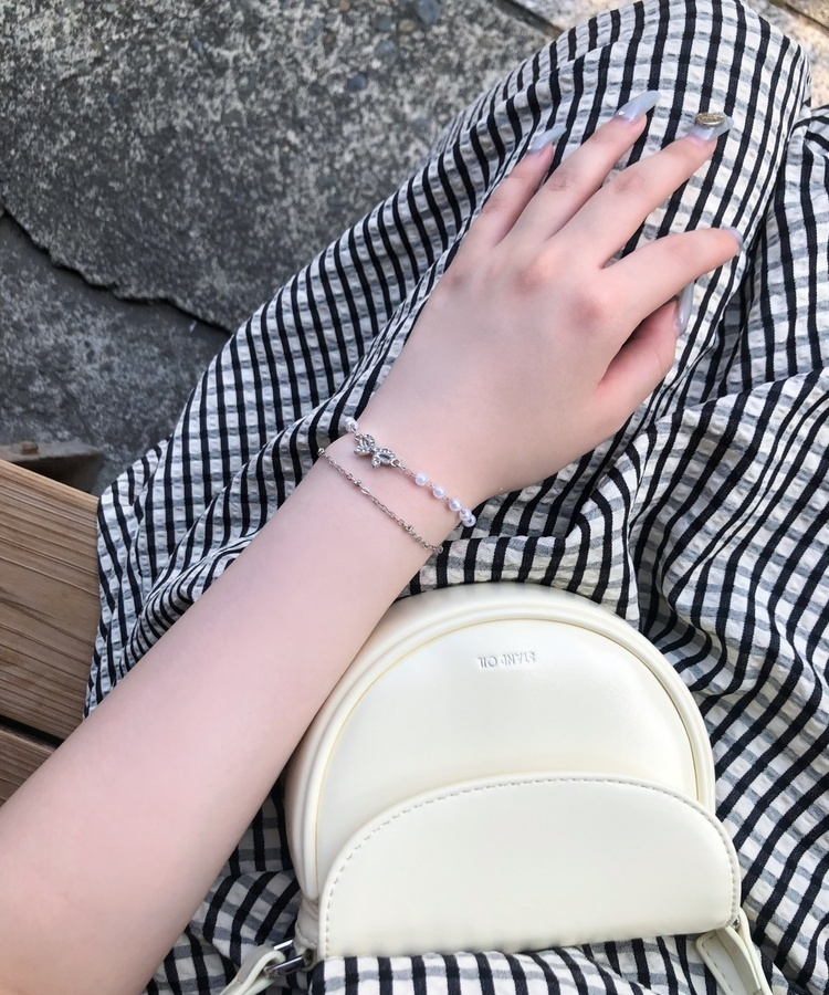 펄 리본 체인 팔찌 원컬러