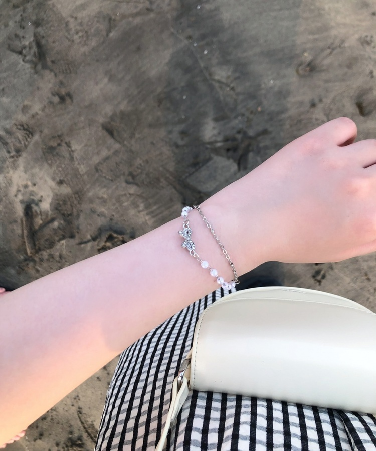 펄 리본 체인 팔찌 원컬러