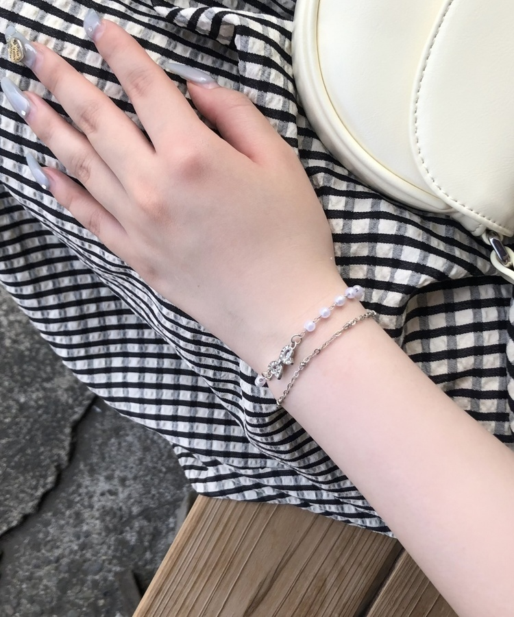 펄 리본 체인 팔찌 원컬러