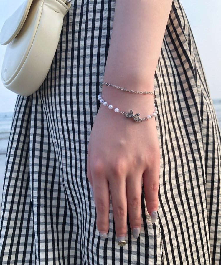 펄 리본 체인 팔찌 원컬러