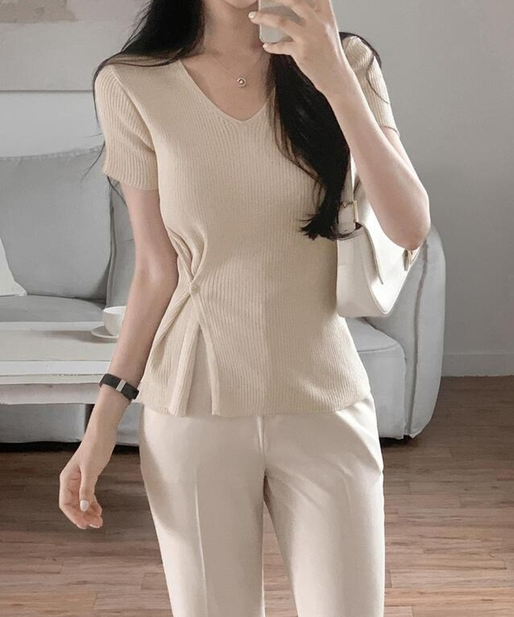 ニット Vサマーラップ半袖ニット(5color) BEIGE