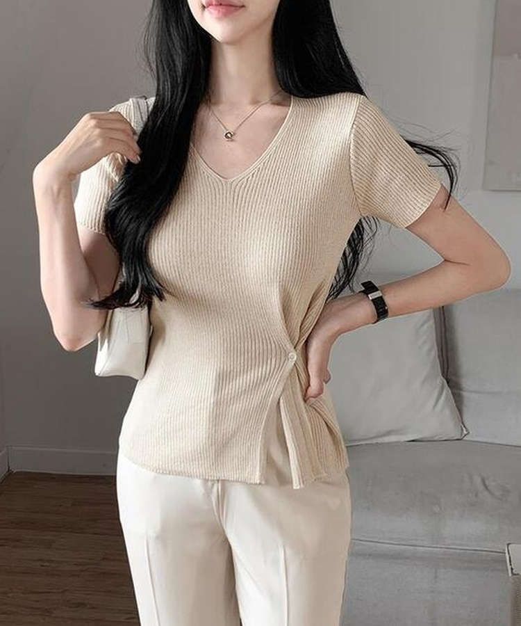 ニット Vサマーラップ半袖ニット(5color) BEIGE