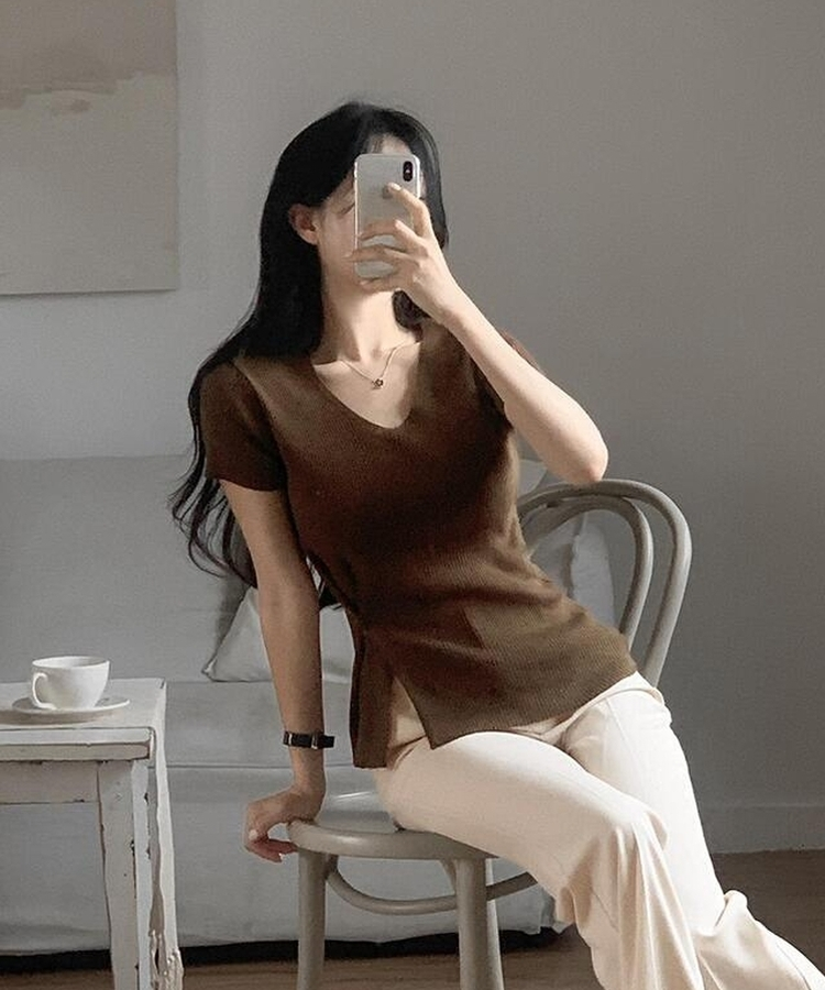 ニット Vサマーラップ半袖ニット(5color) BROWN