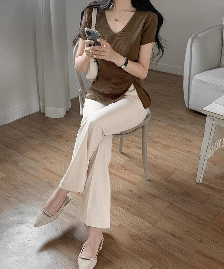ニット Vサマーラップ半袖ニット(5color) BROWN