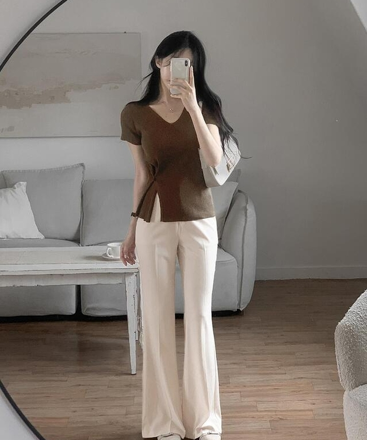 ニット Vサマーラップ半袖ニット(5color) BROWN