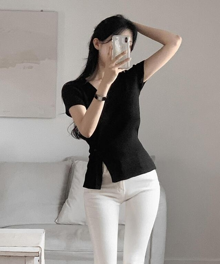ニット Vサマーラップ半袖ニット(5color) BLACK