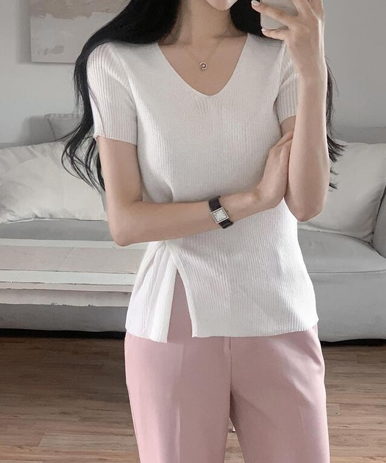 ニット Vサマーラップ半袖ニット(5color) IVORY