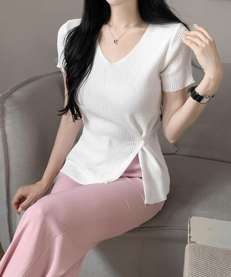 ニット Vサマーラップ半袖ニット(5color) IVORY