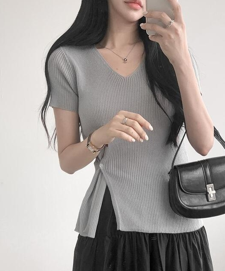 ニット Vサマーラップ半袖ニット(5color) GRAY