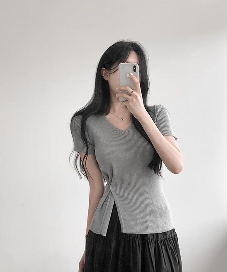 ニット Vサマーラップ半袖ニット(5color) GRAY