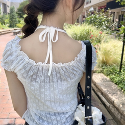 ブラウス 【キャミSET】ホルターネックフラワーカーディガン WHITE