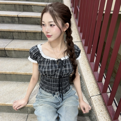 ブラウス フェミニンチェックブラウス BLACK