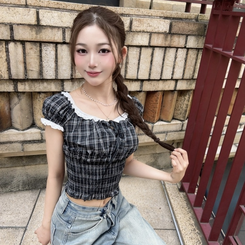 ブラウス フェミニンチェックブラウス BLACK