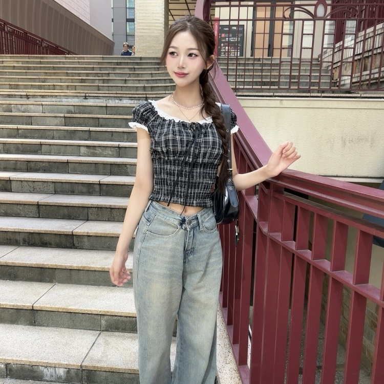 フェミニンチェックブラウス BLACK