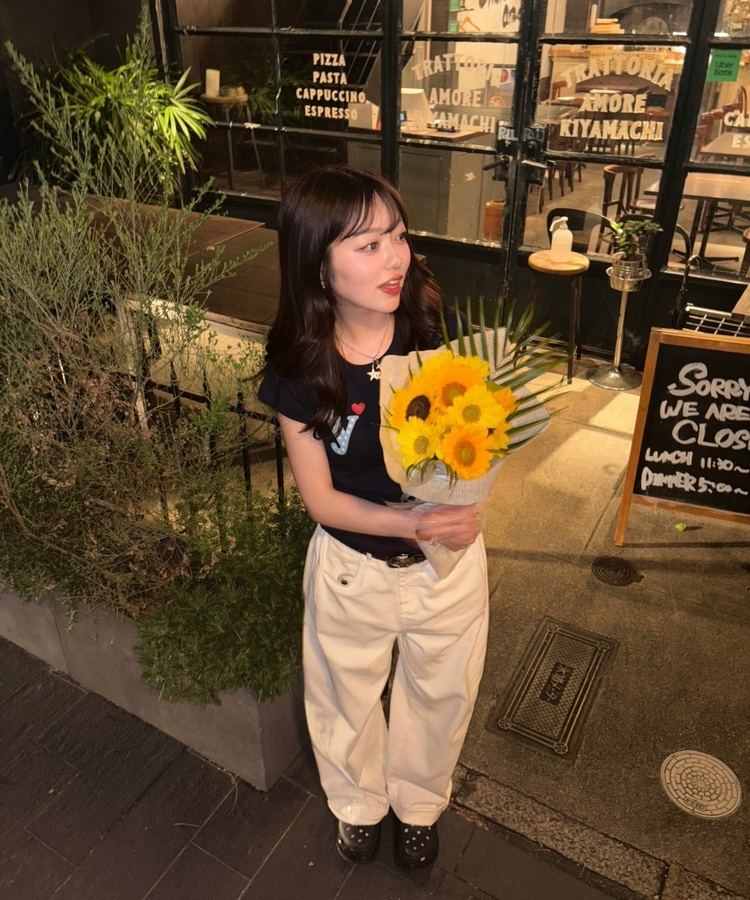 하트 골지 반팔 티셔츠 곤색