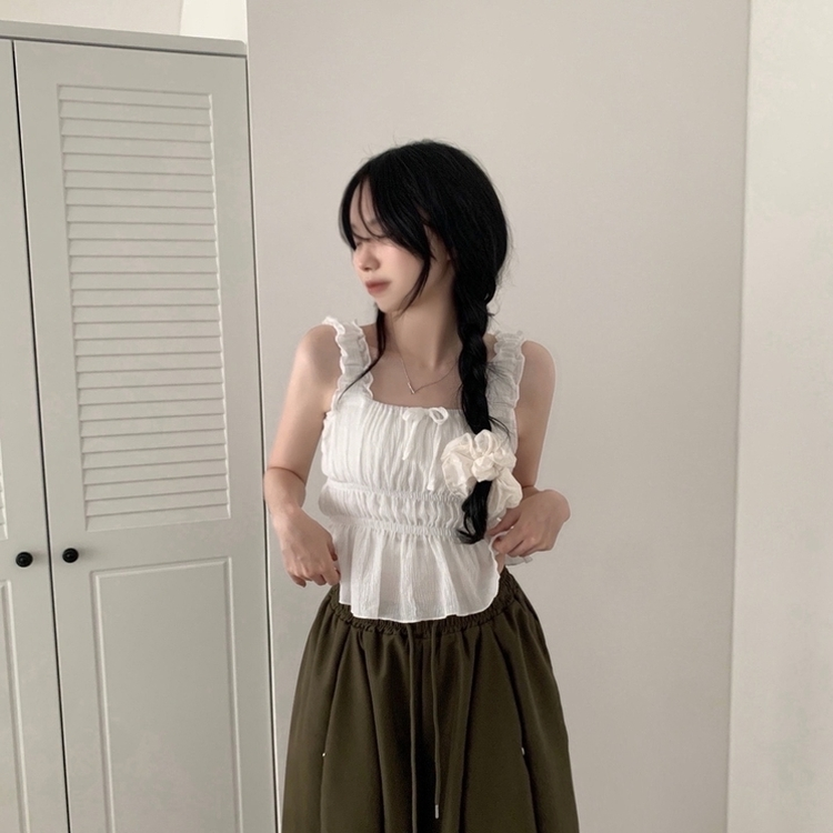 シャーリングフリルキャミソール WHITE