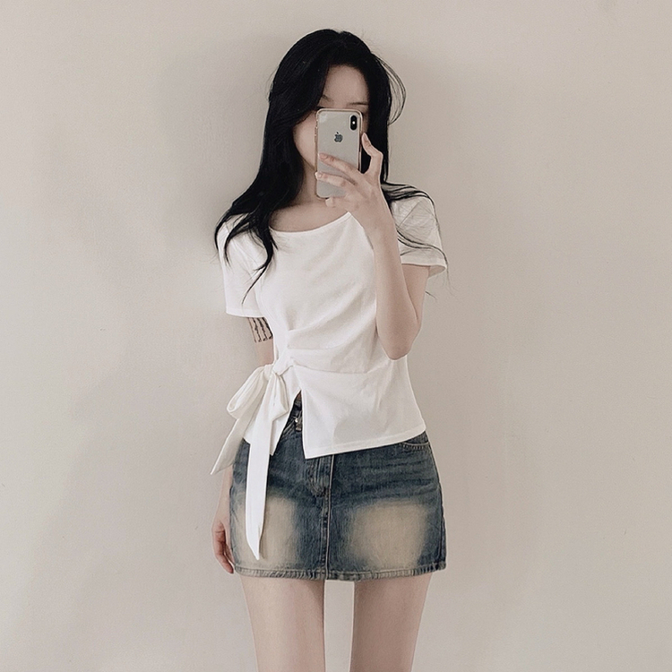 半袖Tシャツ リボンシャーリング半袖Tシャツ WHITE