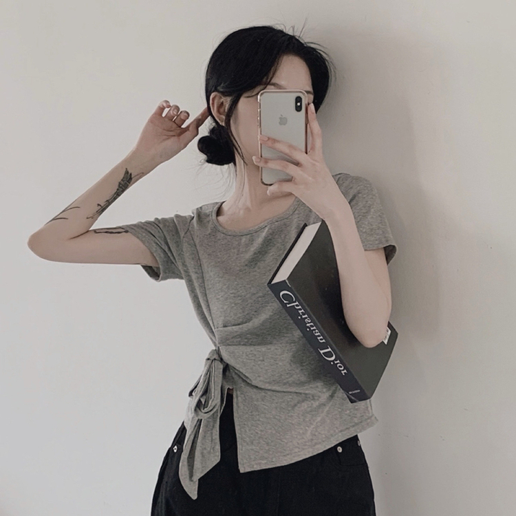 半袖Tシャツ リボンシャーリング半袖Tシャツ GREY