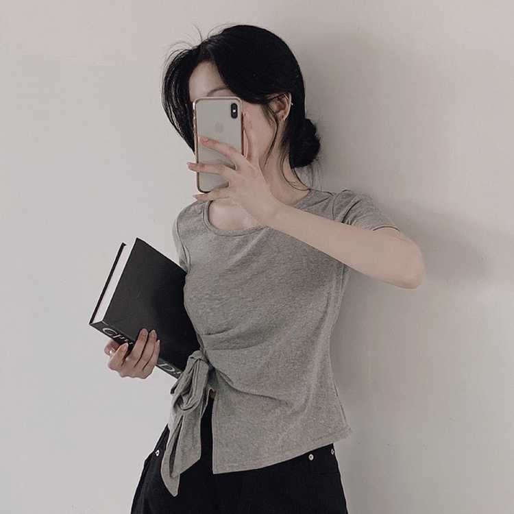 半袖Tシャツ リボンシャーリング半袖Tシャツ GREY
