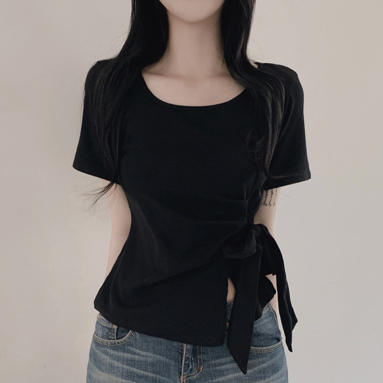 半袖Tシャツ リボンシャーリング半袖Tシャツ BLACK