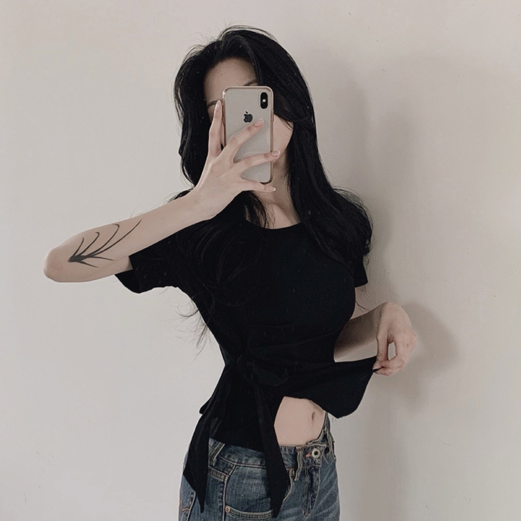 半袖Tシャツ リボンシャーリング半袖Tシャツ BLACK