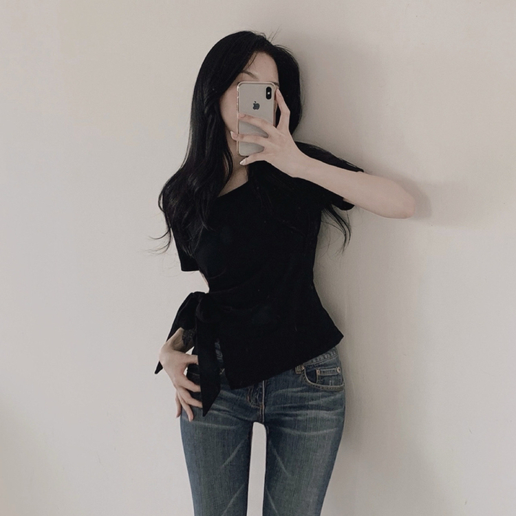 半袖Tシャツ リボンシャーリング半袖Tシャツ BLACK