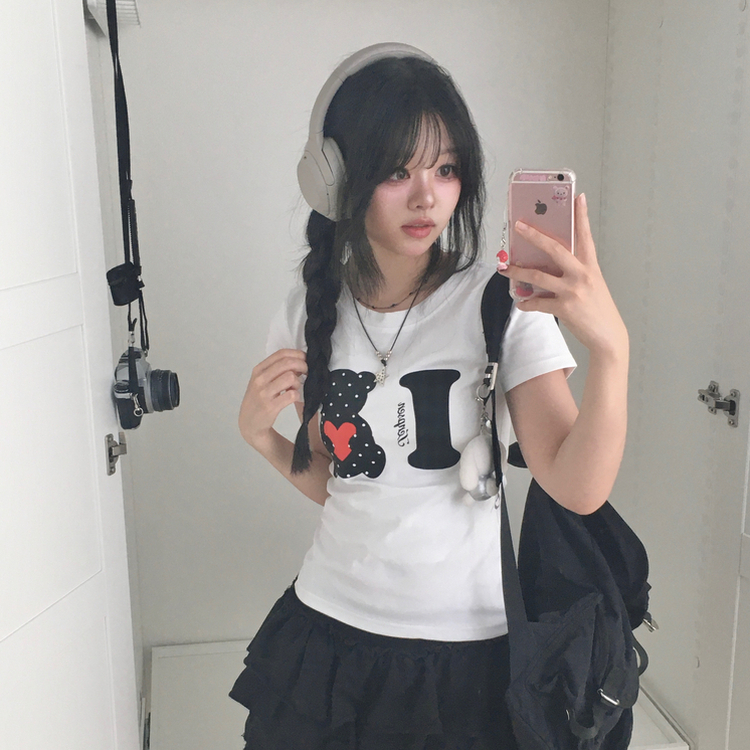 ドットベアクマスリム半袖Tシャツ WHITE