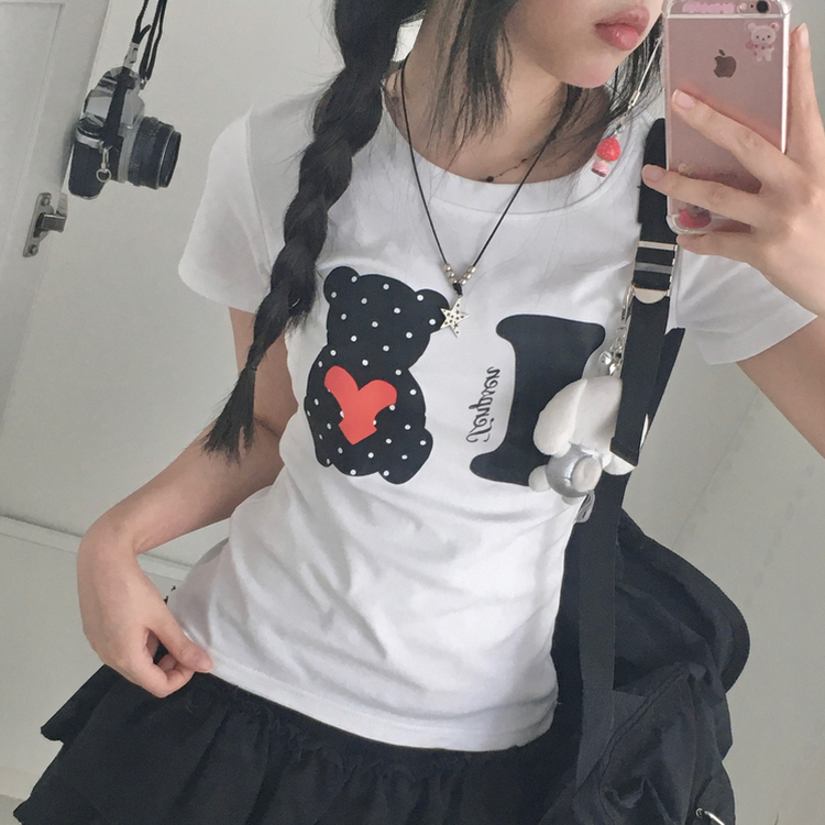 ドットベアクマスリム半袖Tシャツ WHITE
