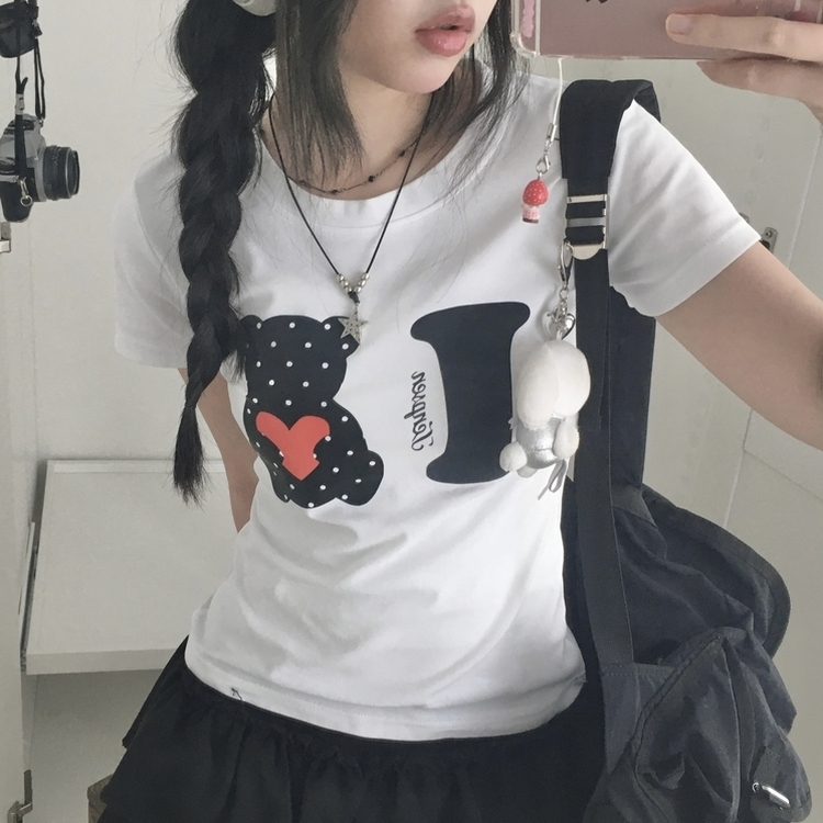 ドットベアクマスリム半袖Tシャツ WHITE