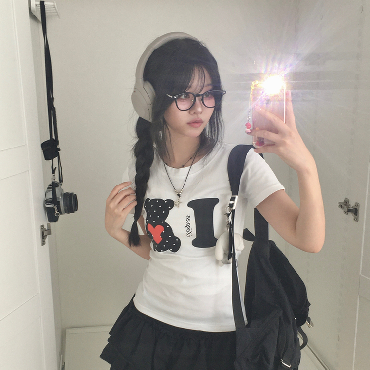 ドットベアクマスリム半袖Tシャツ WHITE