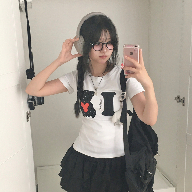 ドットベアクマスリム半袖Tシャツ WHITE
