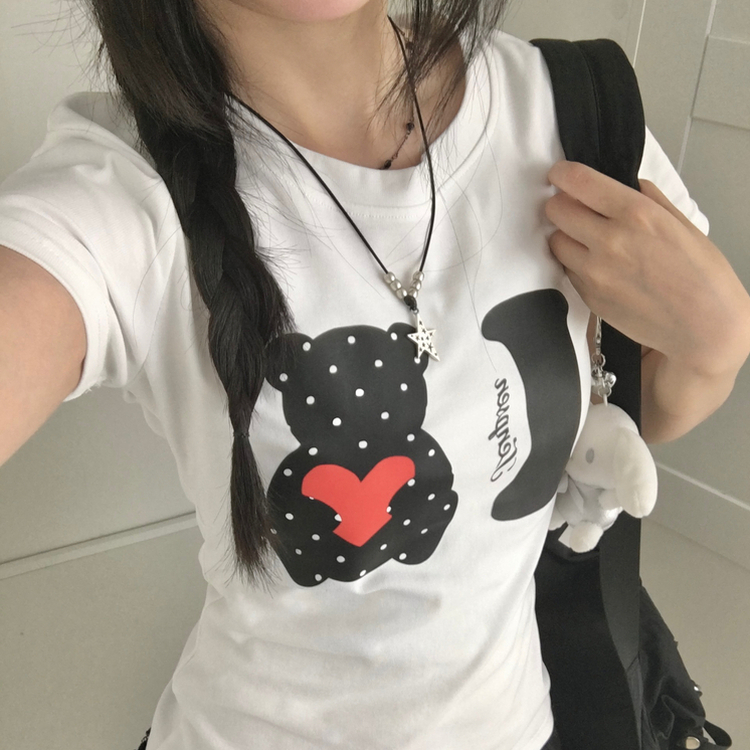 ドットベアクマスリム半袖Tシャツ WHITE