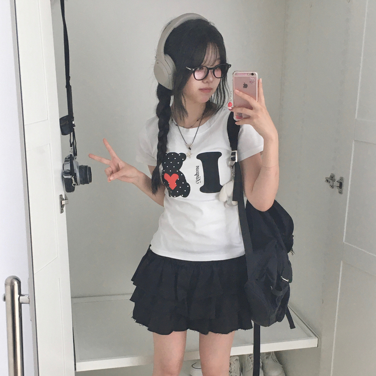 ドットベアクマスリム半袖Tシャツ WHITE