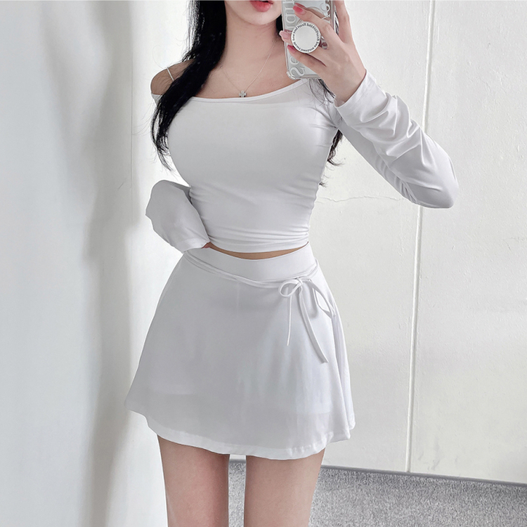 SET】オフショルダー長袖Tシャツ ラップスカートパンツ｜ラッシュ