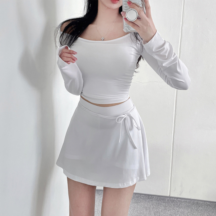SET】オフショルダー長袖Tシャツ ラップスカートパンツ｜ラッシュ