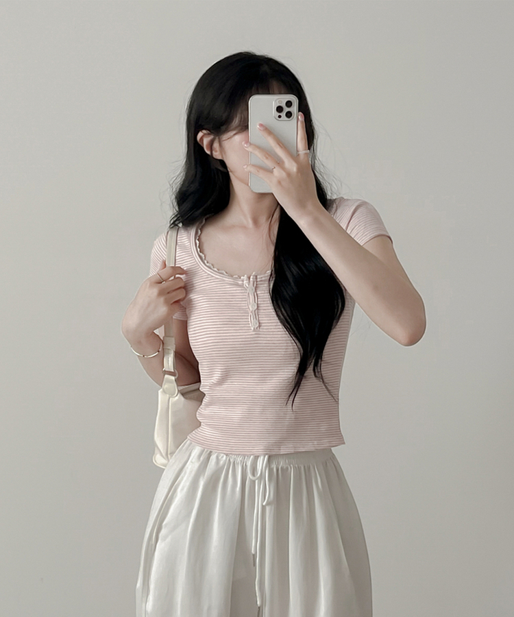 半袖Tシャツ バブルストライプ半袖Tシャツ PINK